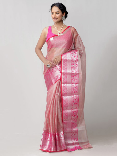 Unnati Silks Light Pink Saree With Blouse Price in India