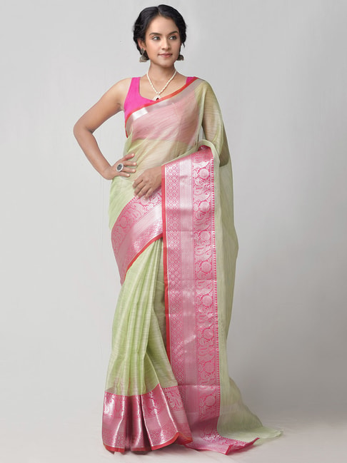Unnati Silks Light Green Saree With Blouse Price in India