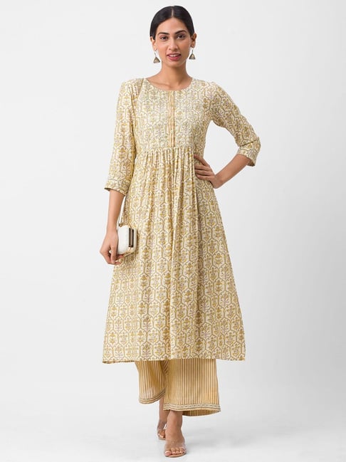 Globus Cream Printed Kurta Set