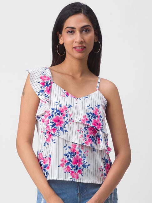 Globus White Floral Print Top Price in India