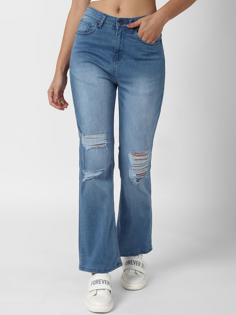 Buy Forever 21 Blue Distressed Jeans for Women Online Tata CLiQ