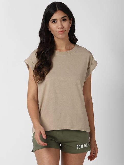 Forever 21 Beige Regular Fit T-Shirt Price in India