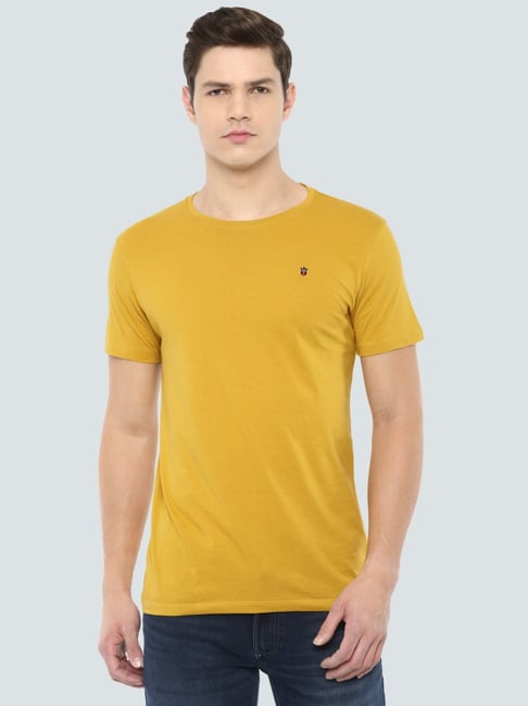 Louis Philippe Yellow Cotton Slim Fit T-Shirt-Louis Philippe-Apparel-TATA CLIQ