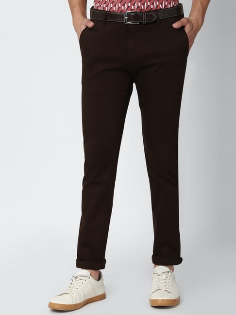 Van Heusen Brown Cotton Slim Fit Trousers