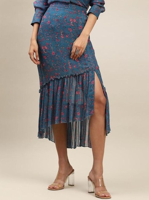 aarke Ritu Kumar Blue Floral Print Skirt Price in India