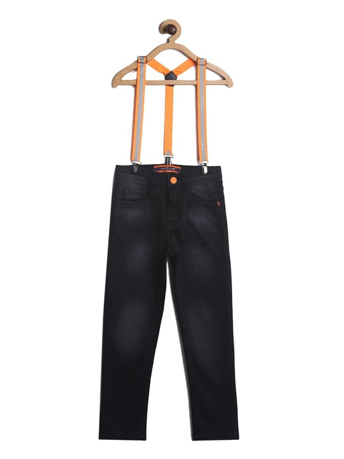Tales & Stories Kids Black Solid Jeans with Suspenders