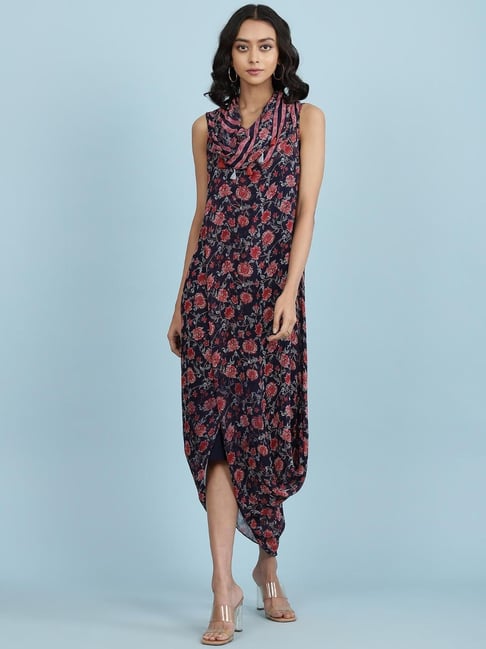 aarke Ritu Kumar Navy Floral Print Dress Price in India