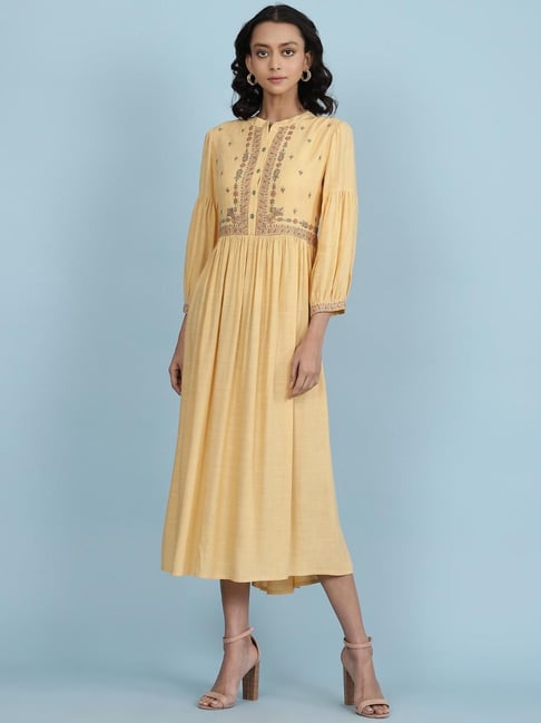 aarke Ritu Kumar Yellow Embroidered Dress Price in India