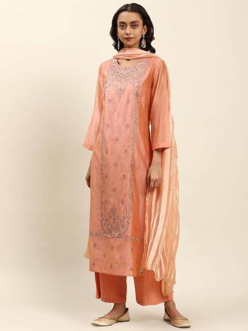 Buy aarke Ritu Kumar Peach Embroidered Suit Set for Women Online