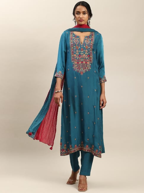 aarke Ritu Kumar Blue Embroidered Suit Set