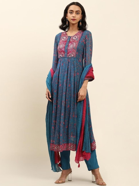 aarke Ritu Kumar Blue Floral Print Suit Set Price in India