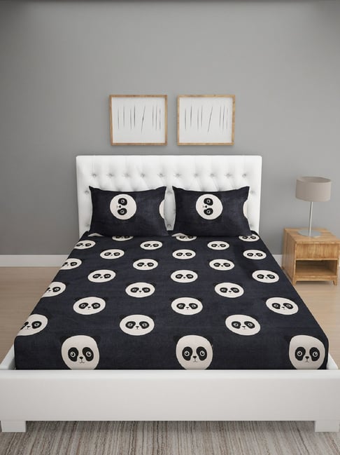 Romee Self Blue 144 TC Cotton Queen Sized Bed Sheet with 2 Pillow Covers-picture-11