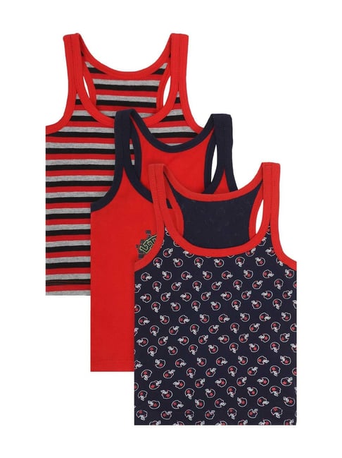 Bodycare Kids Multicolored Cotton Printed Vest (Pack of 3)