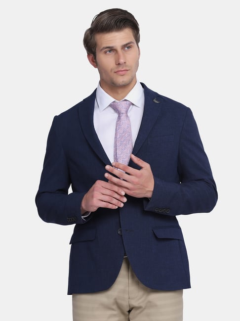 Blackberrys Navy Slim Fit Self Pattern Blazer