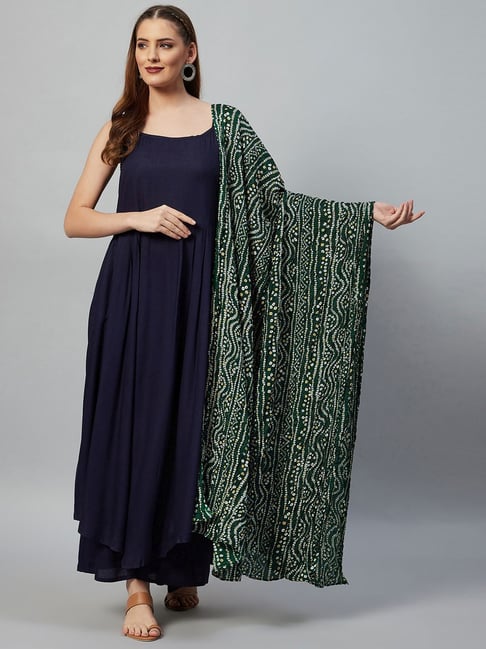 Inweave Navy Kurta Palazzo Set With Dupatta Price in India