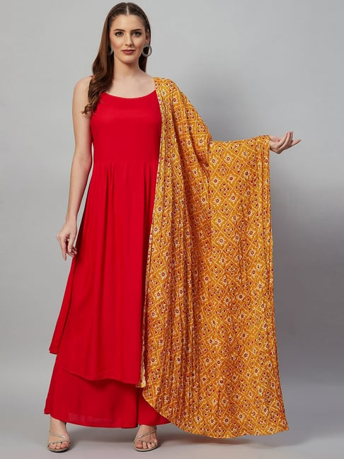 Inweave Red Kurta Palazzo Set With Dupatta Price in India