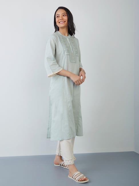 Utsa by Westside Mint Mirror-Detailed A-Line Kurta Price in India