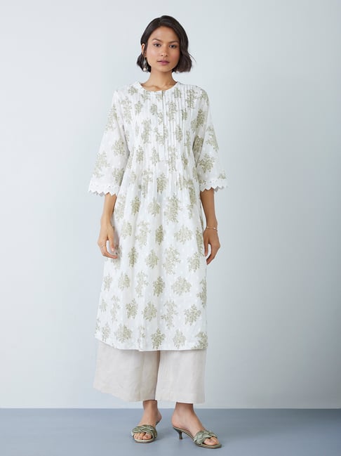 Zuba by Westside White Floral Fit-and-Flare Kurta Price in India