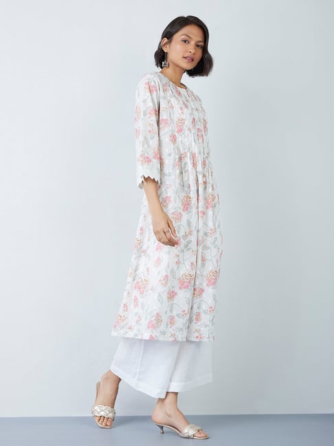 Zuba by Westside White Floral Fit-and-Flare Kurta Price in India