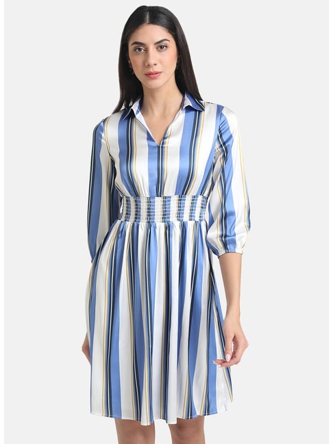 Kazo White & Blue Striped Shirt Dress Price in India