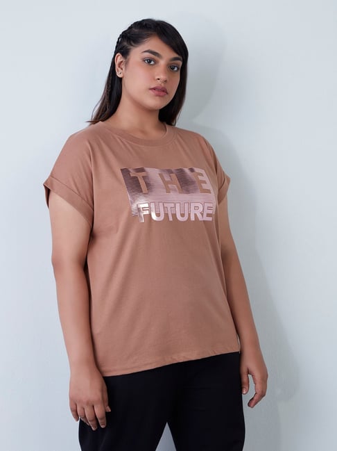 Sassy Soda Curves by Westside Brown Text Print T-Shirt Price in India