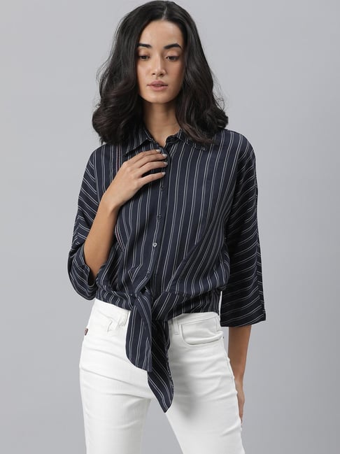 RAREISM Navy Striped Shirt Price in India