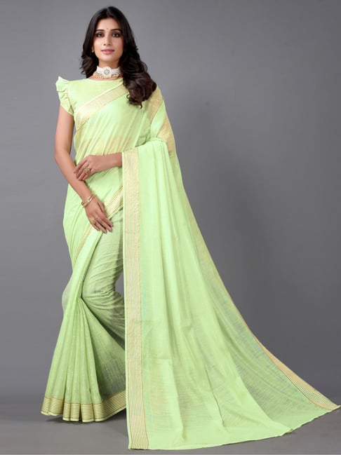 Satrani Green Woven Saree With Unstitched Blouse Price in India