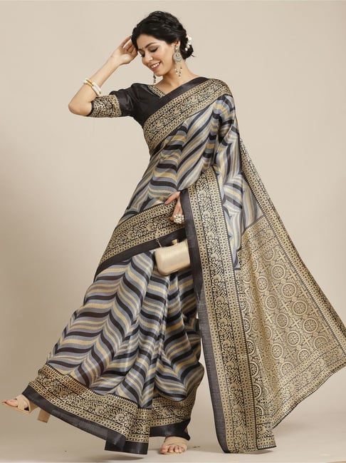 Lycra Party Wear Saree in Grey,black with Sequins,embroidered - SR22624