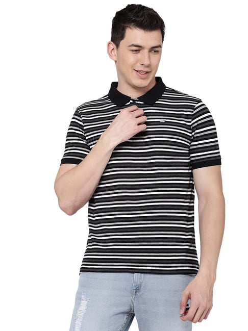 Wrangler Jet Black Striped Polo T-Shirt