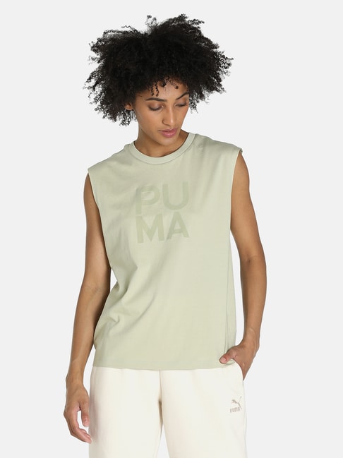 Puma Green Printed Cotton T-Shirt