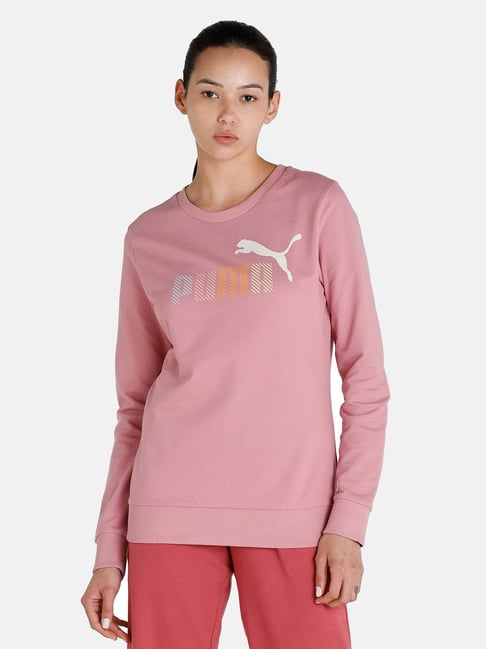 Buy Puma Pink Logo Printed Cotton Pullover for Women's Online