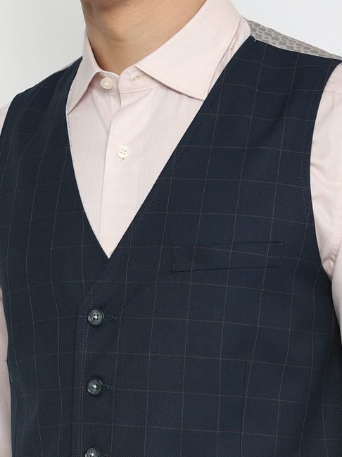 Buy Louis Philippe Navy Slim Fit Checks Three Piece Suit for Mens