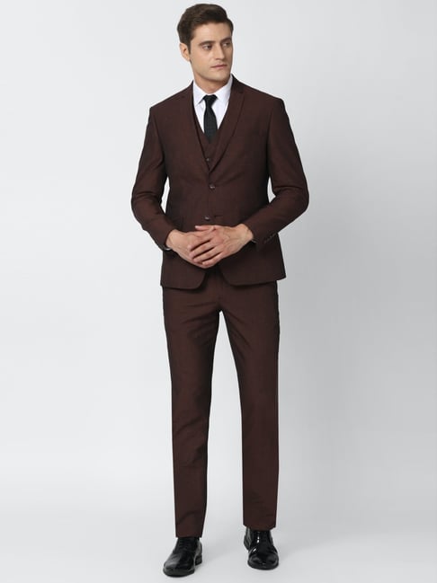 Van Heusen Maroon Skinny Fit Self Pattern Three Piece Suit-picture-34