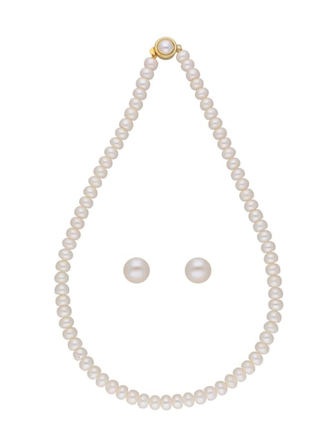sri jagdamba pearls twisted pearl white alloy necklace & earring set