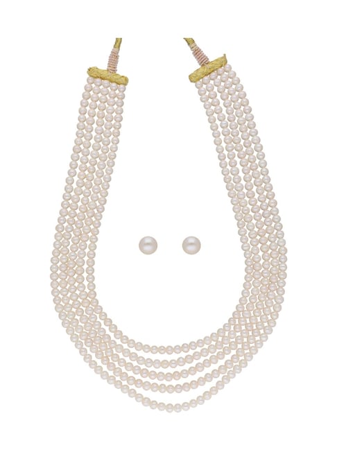 sri jagdamba pearls ubika pearl white alloy necklace & earring set