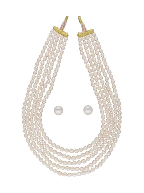 Sri Jagdamba Pearls Jhanvi Pearl White Alloy Necklace & Earring Set