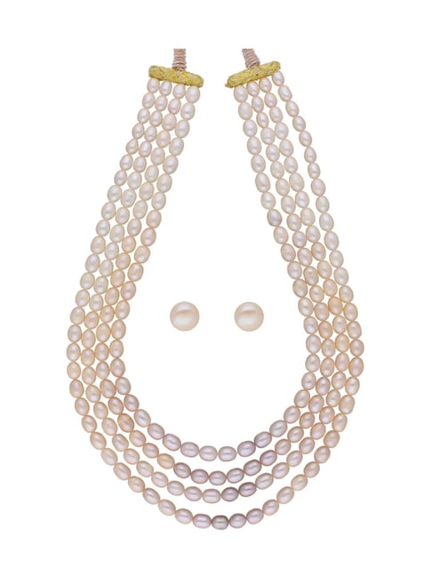 Sri Jagdamba Pearls Tulsi Peach Alloy Necklace & Earring Set-image-3