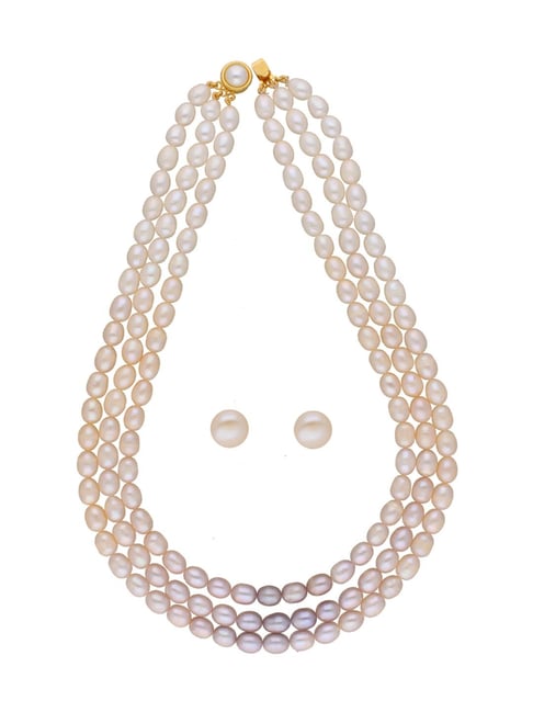 Sri Jagdamba Pearls Yochana Peach Alloy Necklace & Earring Set-image-4