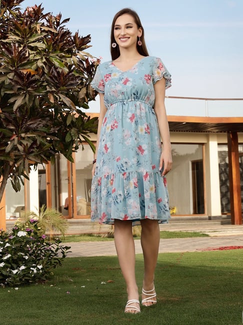 Sera Blue Printed Midi Dress Price in India