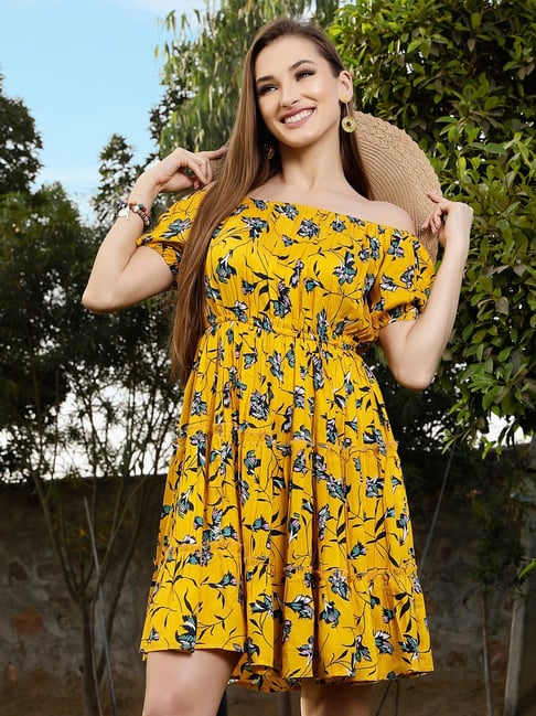 Sera Mustard Printed Midi Dress Price in India