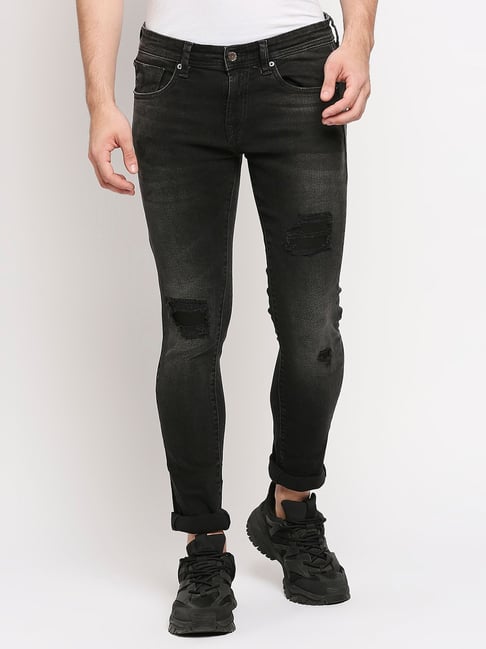 Spykar Black Slim Fit Lightly Washed Jeans