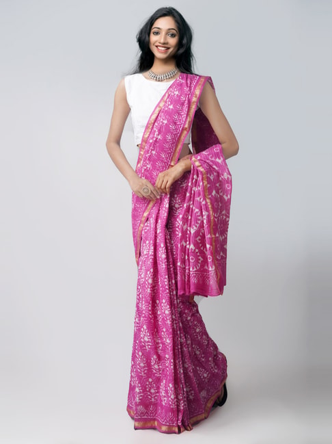 Unnati Silks Pink Cotton Printed Saree With Unstitched Blouse Price in India