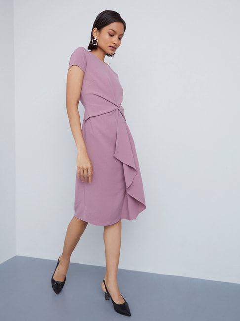 Wardrobe by Westside Mauve Self-Textured Dress Price in India