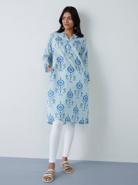 Utsa by Westside Light Blue Ikat Print Straight Kurta Price in India