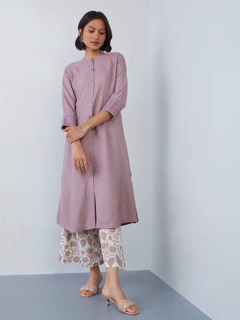 Zuba by Westside Mauve Self-Patterned A-Line Kurta Price in India