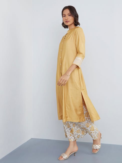 Zuba by Westside Gold Self-Patterned Print A-Line Kurta Price in India