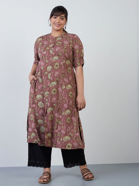 Diza Curves by Westside Dark Mauve Floral A-Line Kurta Price in India
