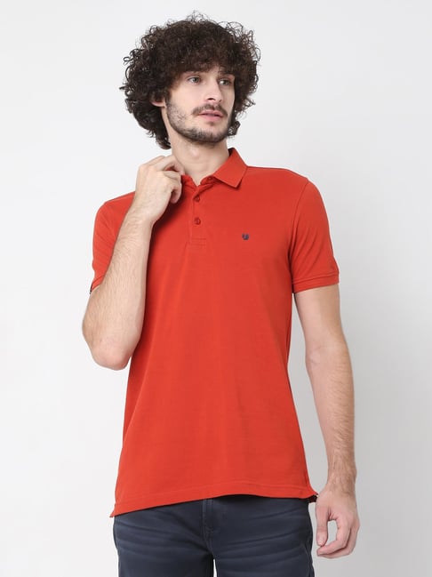 UnderJeans by Spykar Orange Shirt Collar Regular Fit T-Shirt-picture-13