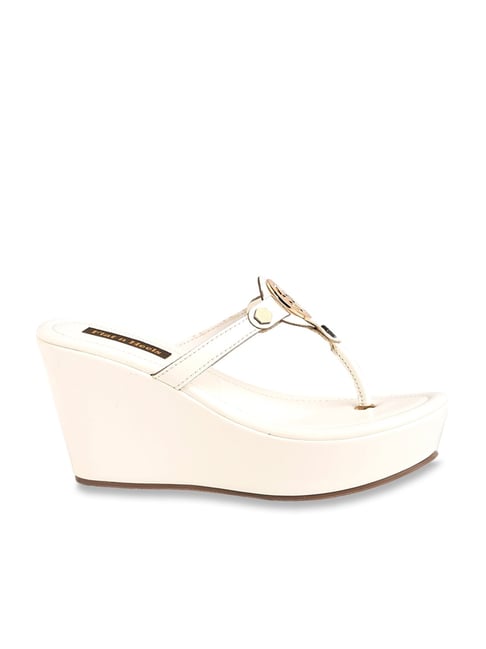 Flat N Heels Women's White T-Strap Wedges