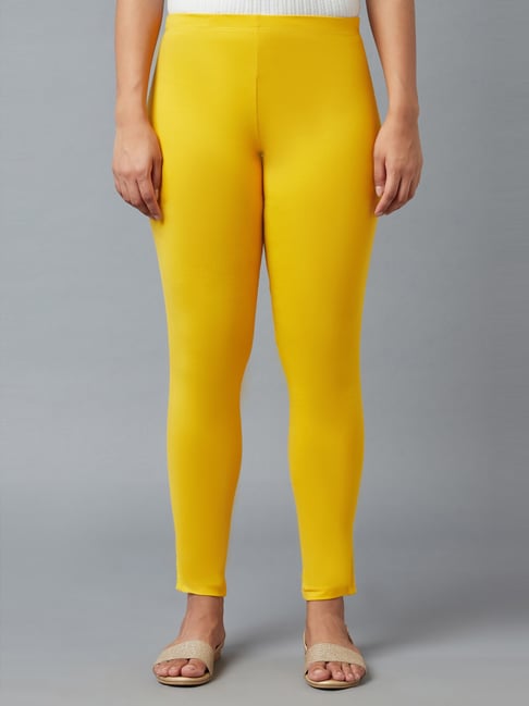 Buy Elleven from Aurelia Yellow Cotton Leggings for Women Online Tata CLiQ